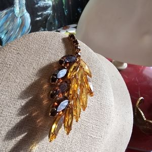 Vintage Rhinestone Two Tone Leaf Brooch